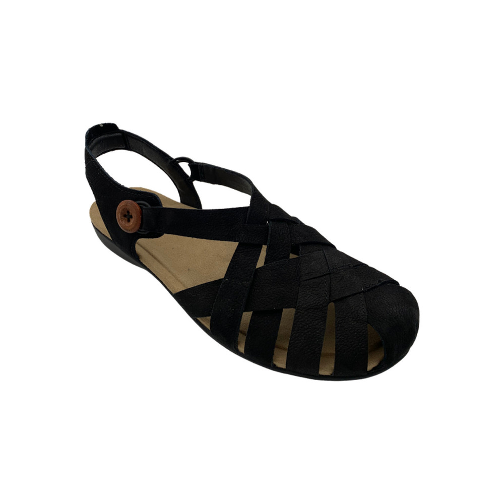Earth Leather Fisherman Sandals Belita Black - Wide